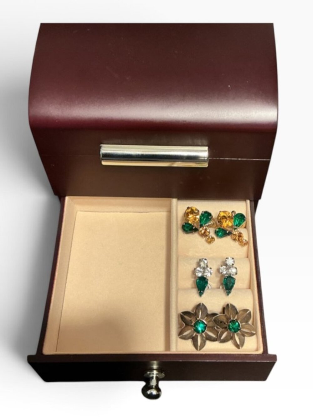 Vintage Rhinestone Clip On Earrings Lot 3 Pairs Green Amber Clear Floral